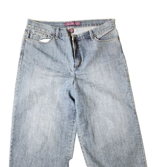 Gloria Vanderbilt Cropped Wide Legged Denim Jeans Womens Size 16 Blue Raw Hem - Picture 2 of 7